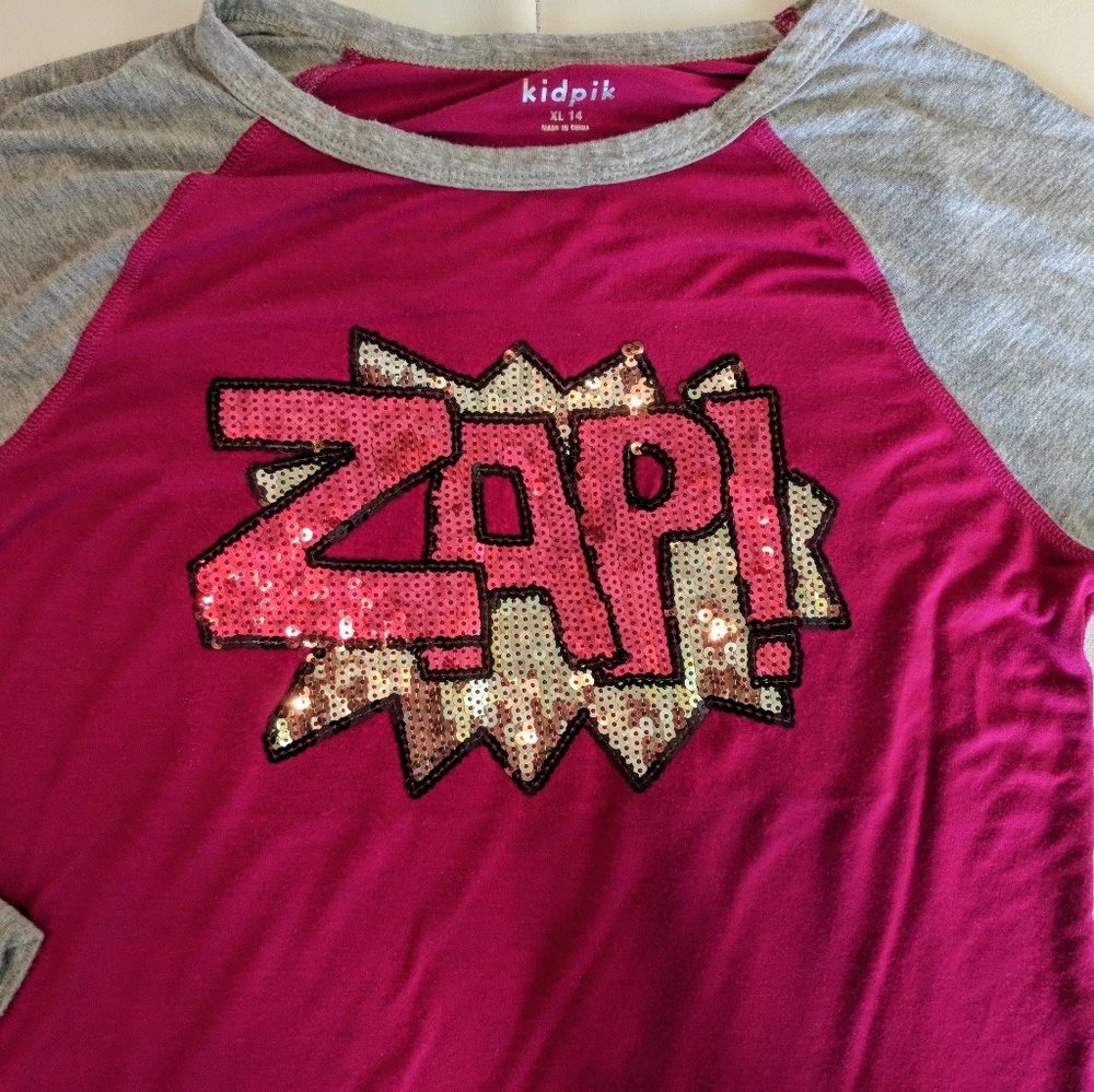 Kidpik "Zap" sequin LS baseball tee Raspberry (14)